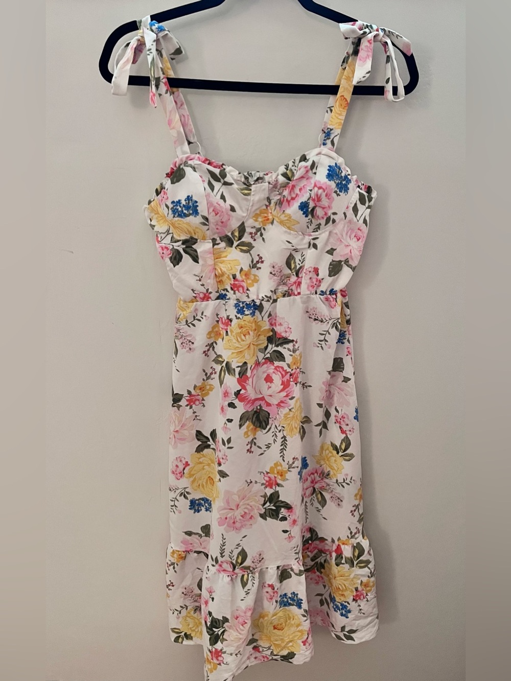 NWOT Lily Rose Floral Sweetheart Neckline Bow Strap Midi Dress Size Small Spring
